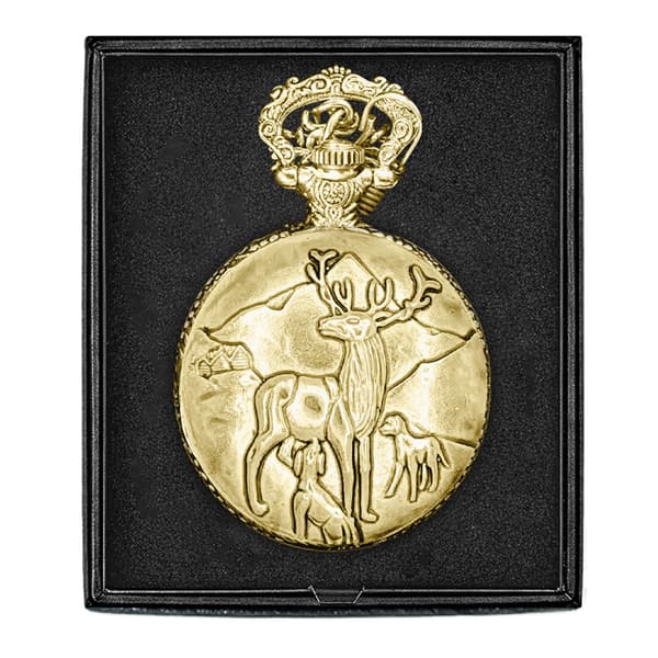 Mens Gold Alloy Engraved Deer Pocket Watch - 37745