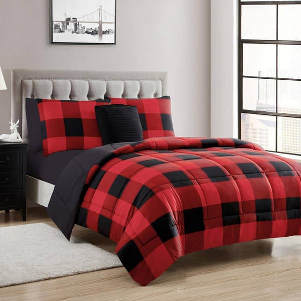 Sweet Home Collection Buffalo Plaid 7pc. Bed In A Bag Set - image 