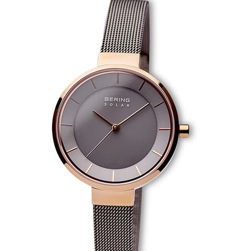 Womens BERING Solar Slim Grey & Rose Gold Watch - 14631-369