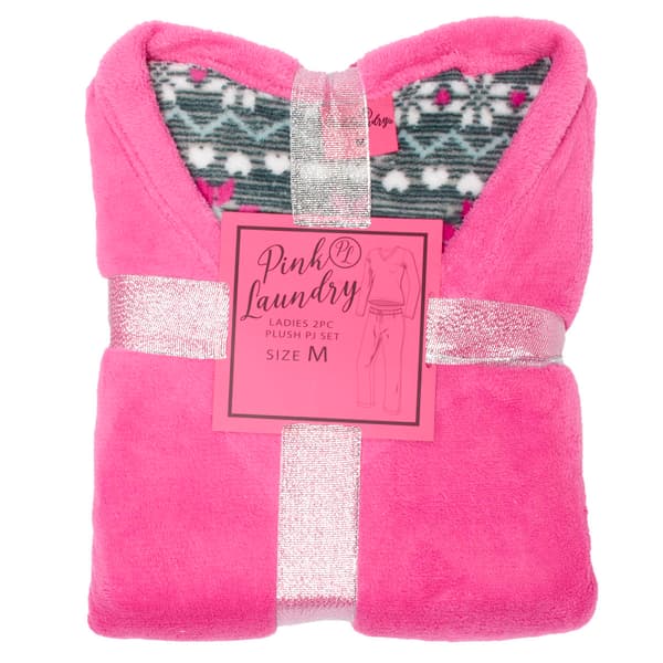 Womens Pink Laundry Folded Snowflake Fairisle Plush Pajama Set