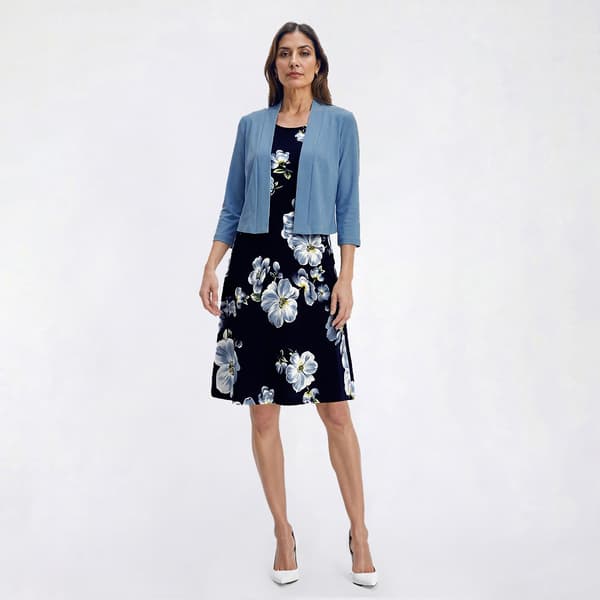 Petite Perceptions 3/4 Sleeve Floral Shift Jacket Dress - image 