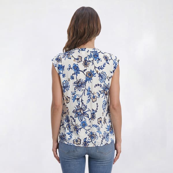 Womens Emily Daniels Sleeveless Ruched Shoulder Floral Blouse