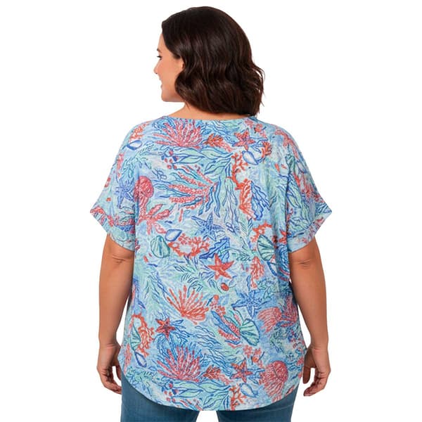 Plus Size Cocomo Short Sleeve Rhinestone Coastal Blouse