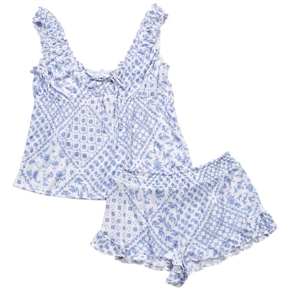 Womens Laura Ashley Paisley Tank & Short Pajama Set w/Ruffle Hem - image 