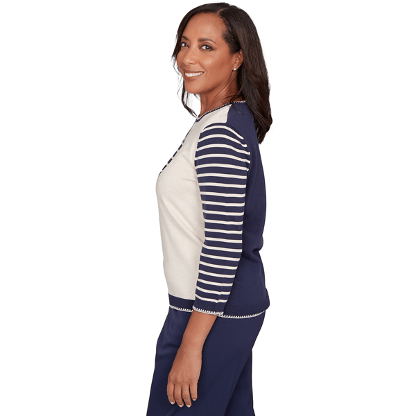 Petite Alfred Dunner Saratoga Springs Striped Heart Sweater