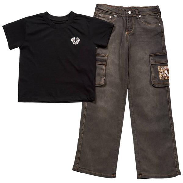 Girls(7-16) True Religion Leopard Logo Tee & Wide Leg Cargo Jeans - image 