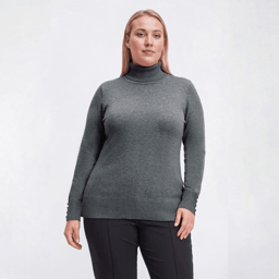 Plus Size Retrology Long Button Sleeve Turtleneck Sweater