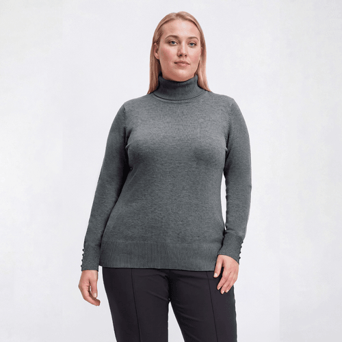 Plus Size Retrology Long Button Sleeve Turtleneck Sweater