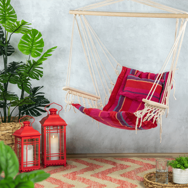 Northlight Pink & Red Striped Outdoor Hammock Chair with Pillow