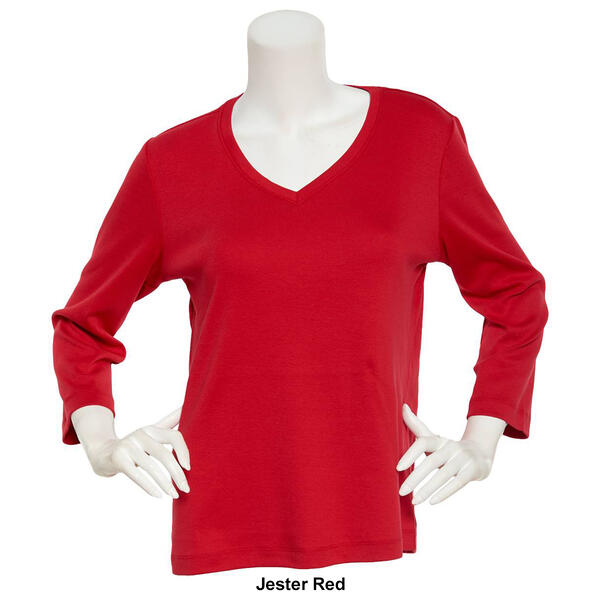 Plus Size Preswick & Moore 3/4 Sleeve V-Neck Solid Top
