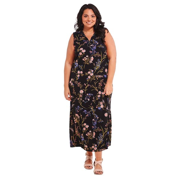 Plus Size MSK Sleeveless Print ITY Half Zip Neck Maxi Dress - image 