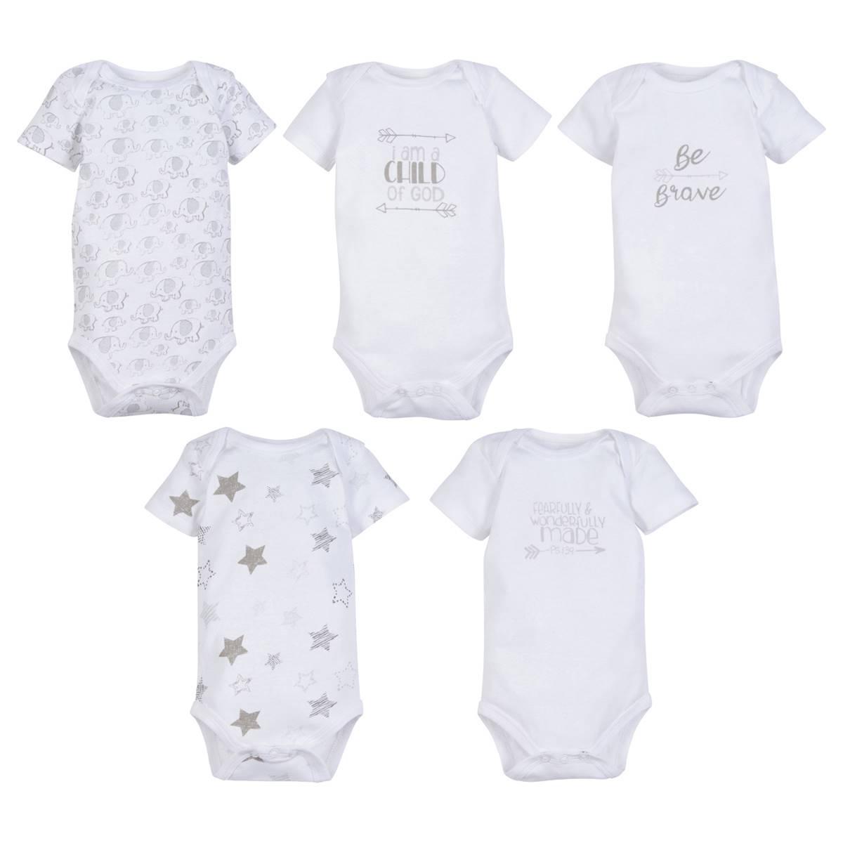 Baby Unisex (NB-9M) MiracleWear® Grey Print 5pk. Bodysuits
