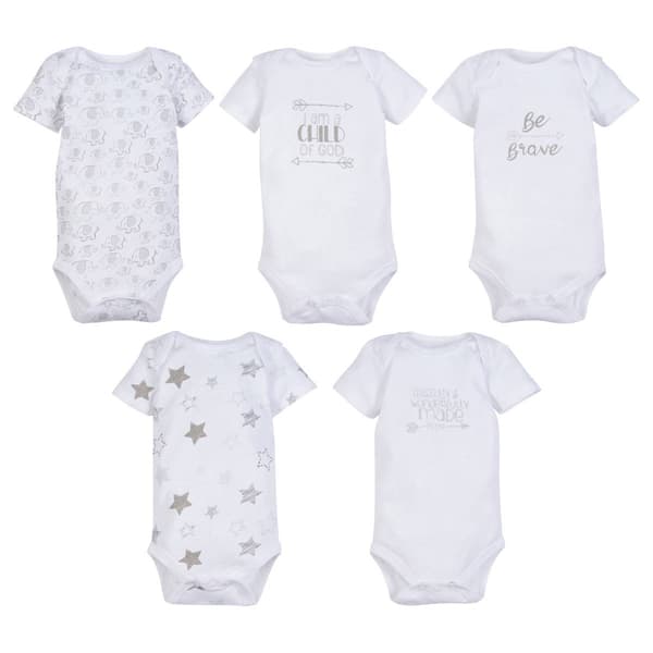 Baby Unisex &#40;NB-9M&#41; MiracleWear&#40;R&#41; Grey Print 5pk. Bodysuits - image 