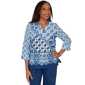 Petite Alfred Dunner Indigo Girls 3/4 Sleeve Patchwork Blouse - image 1