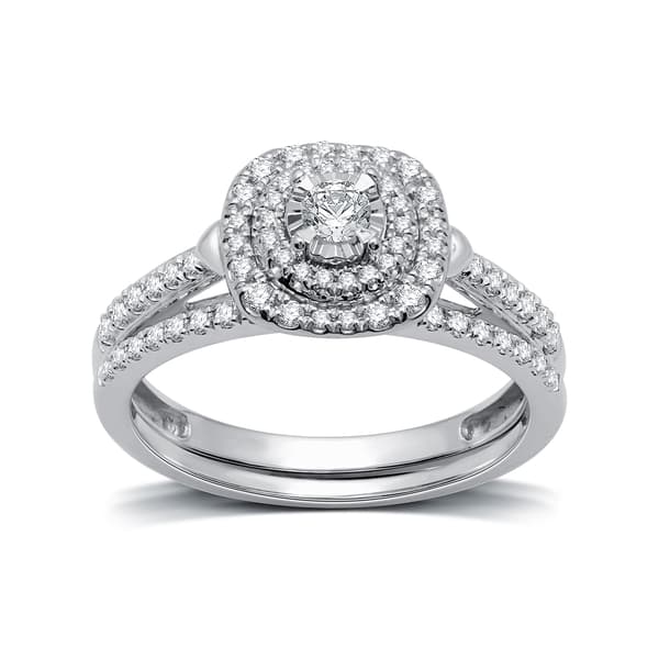 Nova Star&#40;R&#41; 1/2cttw. Lab Grown Diamond Double Halo Bridal Set - image 