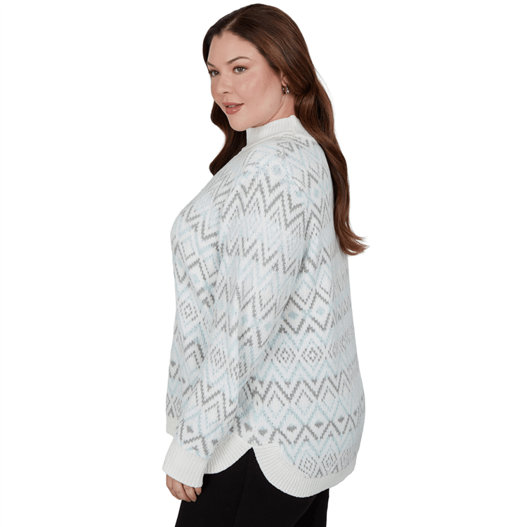 Plus Size Hearts of Palm Silver Linings Mock Neck Diamond Sweater