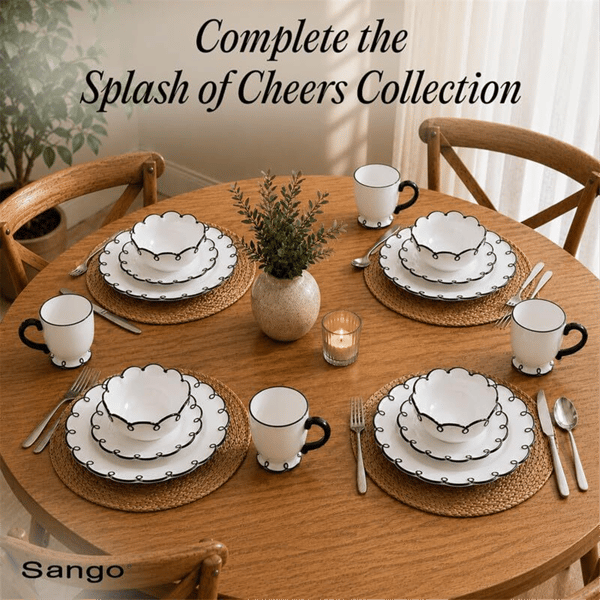 Sango Splash of Cheers Black & White Coffee Mugs - Set of 14
