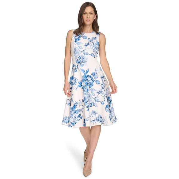 Womens Calvin Klein Sleeveless Fit n Flare Print Scuba Dress