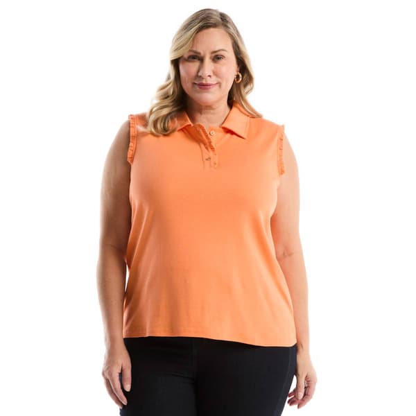 Plus Size Rafaella(R) Ruffle Trim Sleeveless Polo - image 