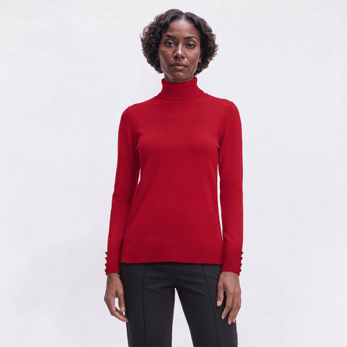 Womens Retrology Long Button Sleeve Turtleneck Sweater