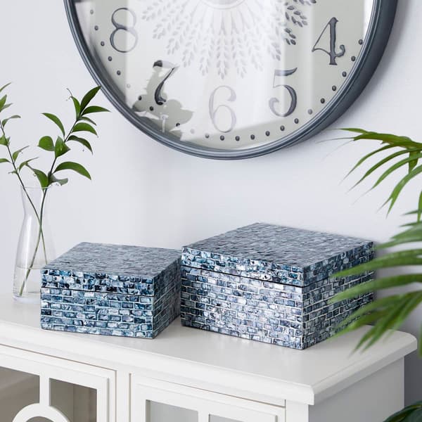 9th & Pike&#174; Blue Shell Mosaic Wood Storage Boxes - Set of 2