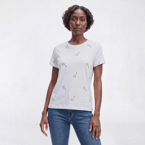 Womens Bonnie Evans Short Sleeve Bejeweled Palm Trees Tee - image 