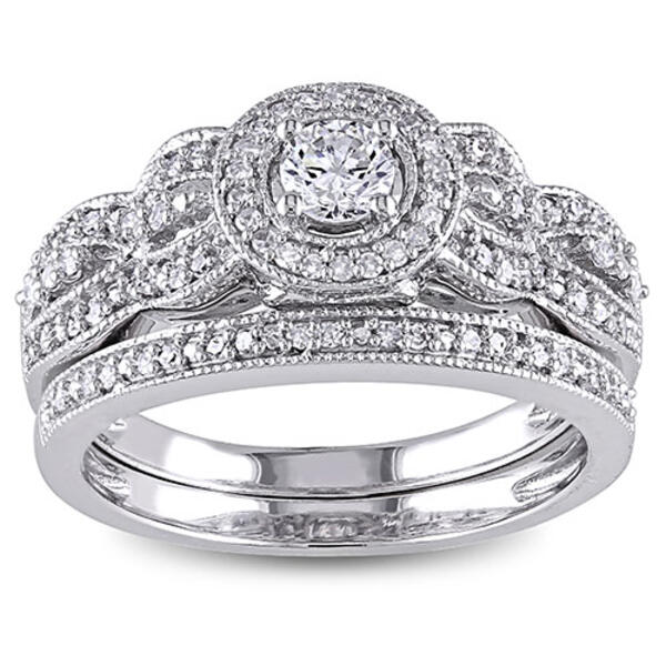Loveblooms&#40;tm&#41; White Gold Diamond Halo Bridal Ring Set - image 