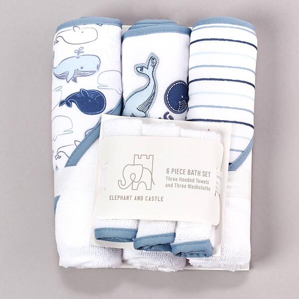 Elephant and Castle 6pc. Whale & Stripe Bath Set - image 