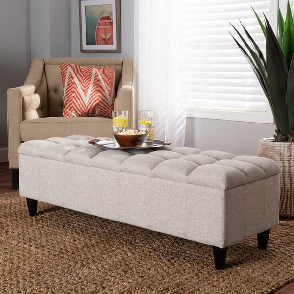 Baxton Brette Mid-Century Upholstered Storage Bench Ottoman