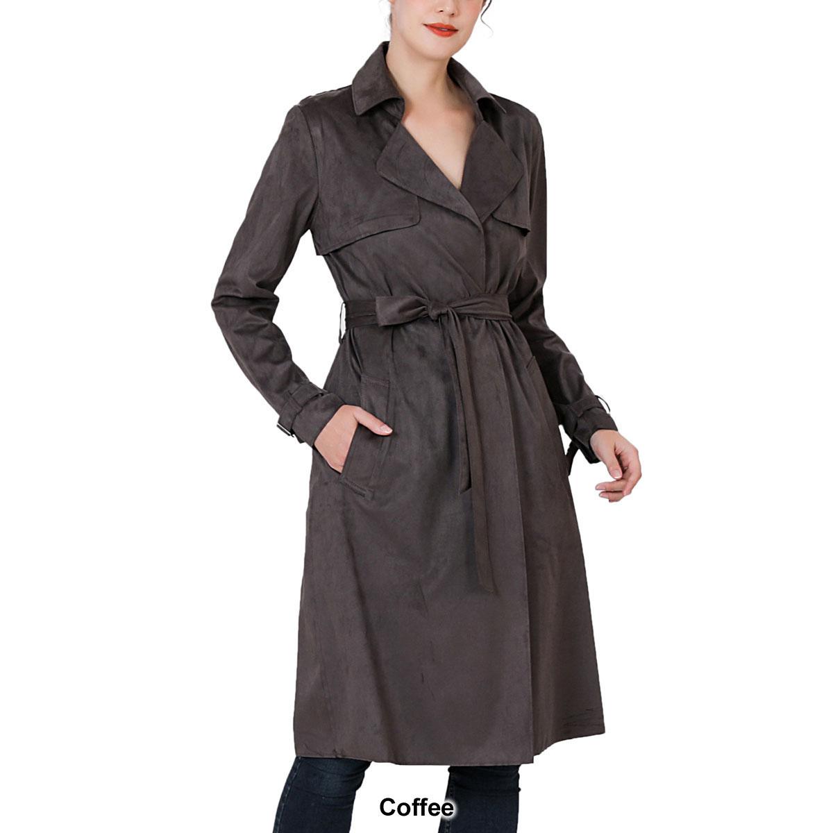 Womens BGSD Long Suede Trench Coat