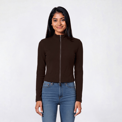 Juniors Cotton Candy Ribbed Double Zip Up Mock Neck Jacket - image 