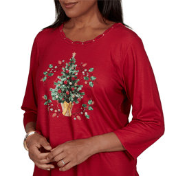 Womens Alfred Dunner Classics 3/4 Sleeve Christmas Tree Blouse