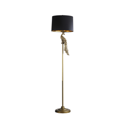 HomeRoots 65in. Gold & Black Floor Lamp with Fabric Drum Shade