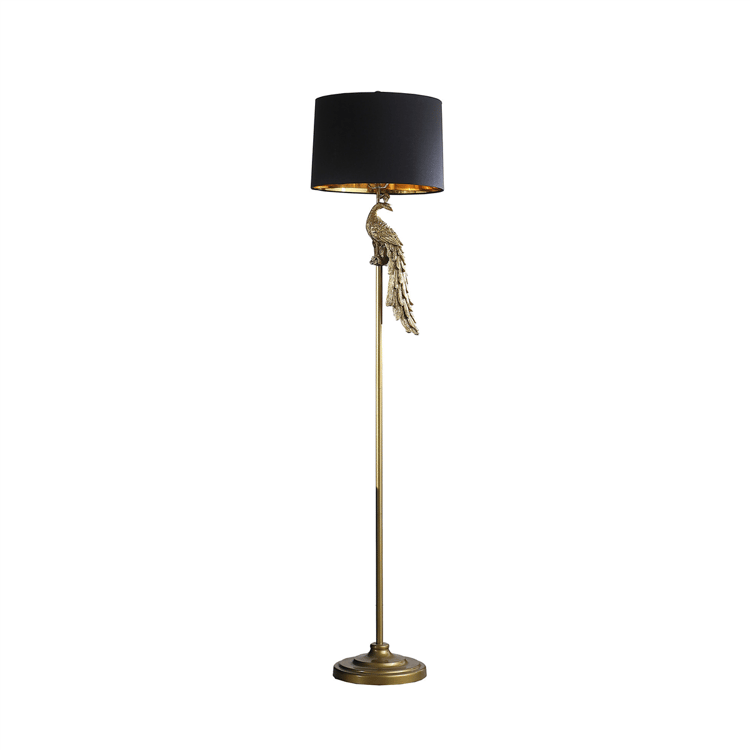 HomeRoots 65in. Gold & Black Floor Lamp with Fabric Drum Shade
