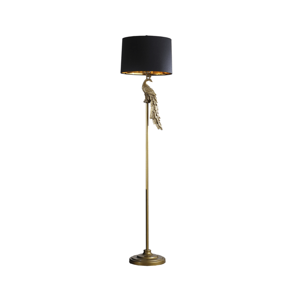 HomeRoots 65in. Gold & Black Floor Lamp with Fabric Drum Shade