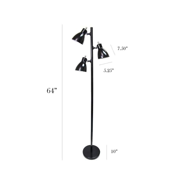 Simple Designs Metal Black Finish 3-Light Tree Floor Lamp