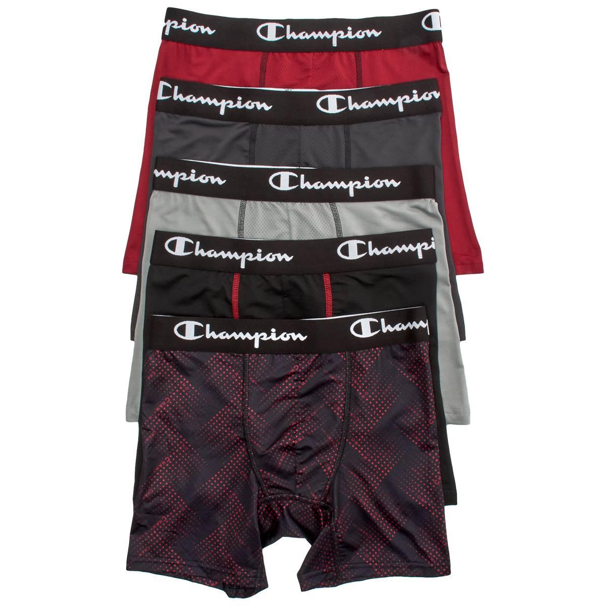 Mens Champion(R) 5pk. Performance Boxer Briefs - Black/Red