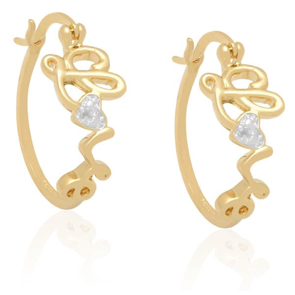 Accents by Gianni Argento Gold Love Diamond Accent Hoop Earrings - image 