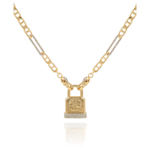 Guess Gold-Tone Logo Padlock Pendant Necklace - image 