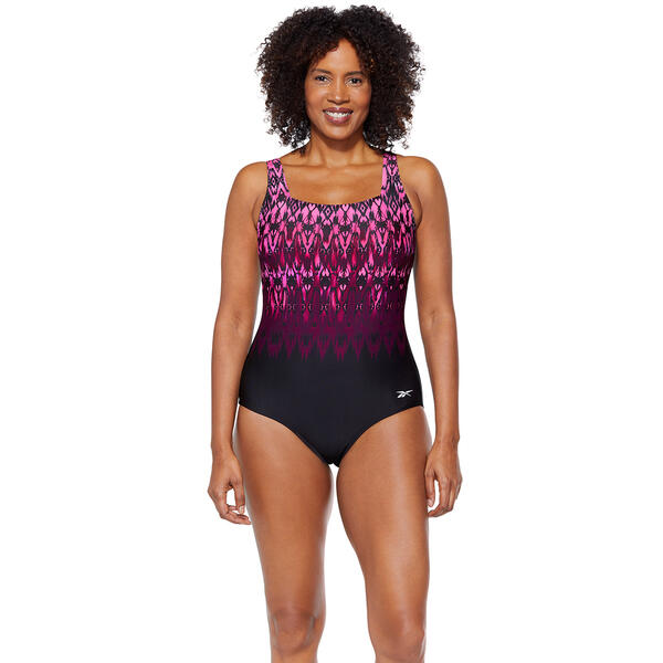 Womens Reebok In The Dark Ocean Square Neck One Piece Swimsuit - image 