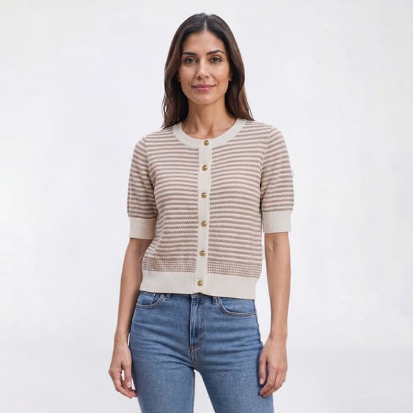 Womens Adrianna Papell Short Sleeve Button Front Stripe Cardigan - image 