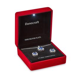Danecraft Blue Center Stone Square Pendant & Earrings Set