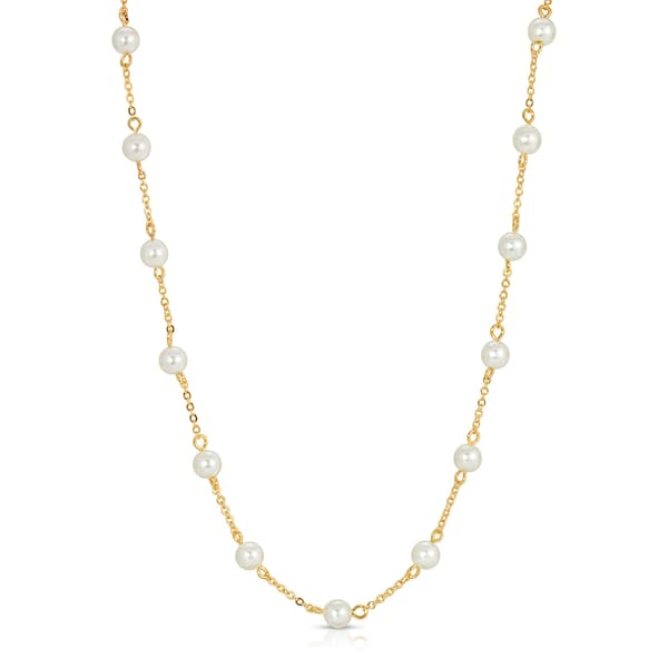 1928 Gold Tone Pearl Statement Necklace - image 