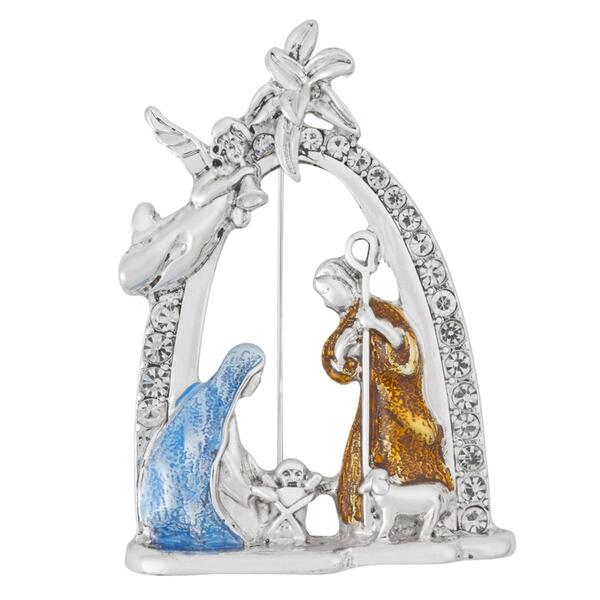 Napier Silver-Tone Brown & Blue Nativity Pin - image 
