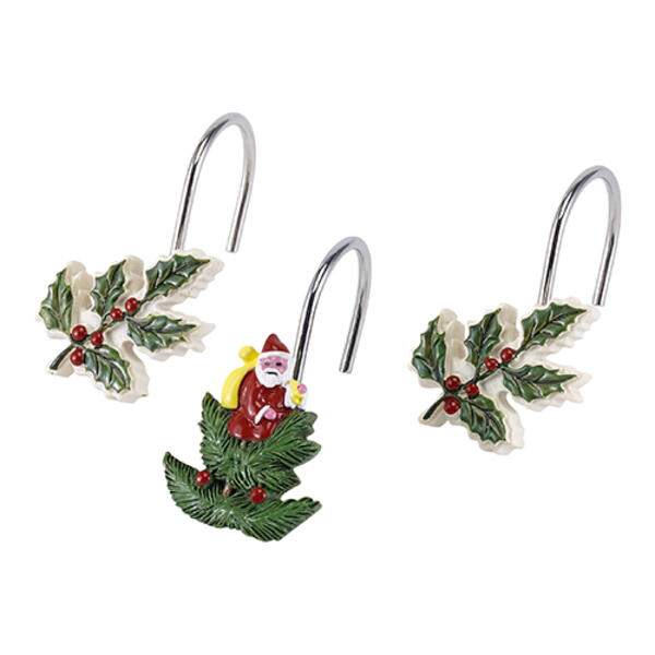 Avanti Spode Christmas Tree Red Shower Curtain Hooks - image 