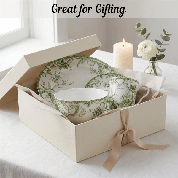 222 Fifth Adelaide Moss 16pc. Porcelain Dinnerware Set Green