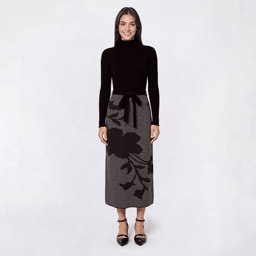 Womens Robbie Bee Long Sleeve Tweed Floral Sweater Dress