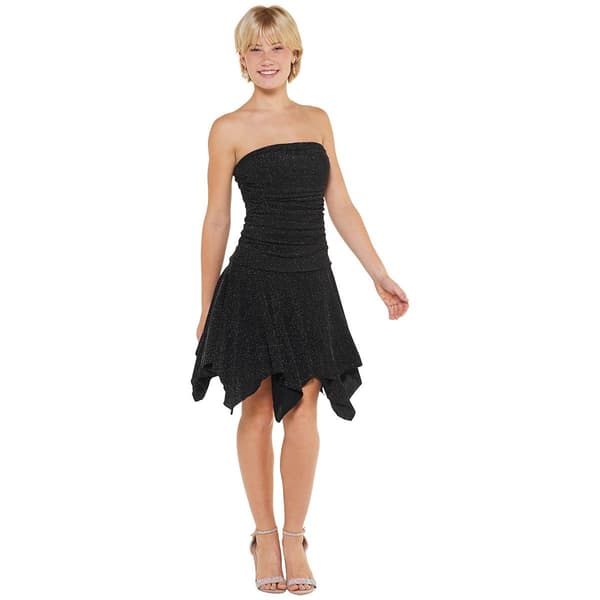 Juniors Madden Girl Lurex Knit Ruched Shark Bite A-Line Dress - image 