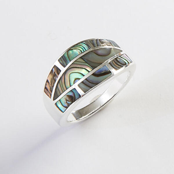 Marsala Fine Silver-Plated Paua Shell Cigar Band Ring - image 