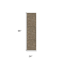 HomeRoots Brown Stain Resistant Washable Floral Medallion Runner